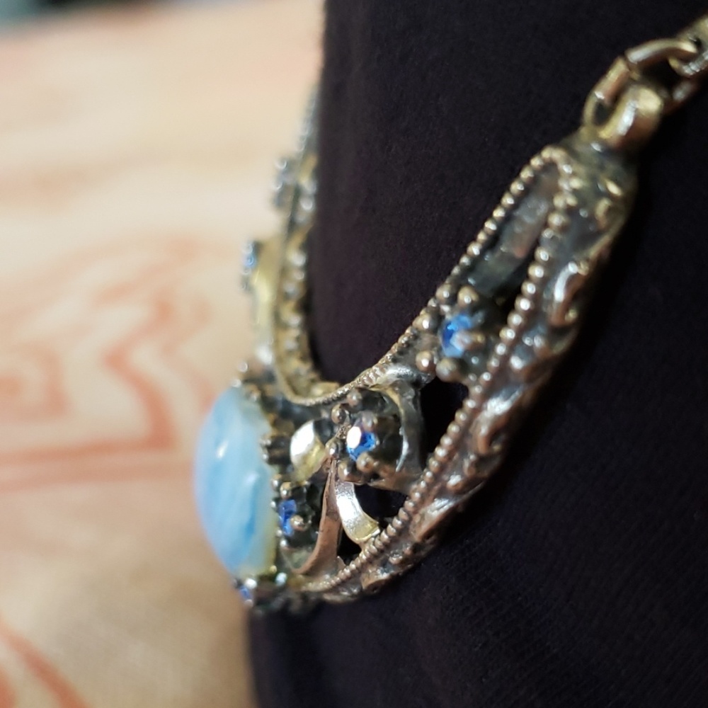 Vintage Blue Stone Choker/ Rhinestone Chocker - Picture 5 of 11